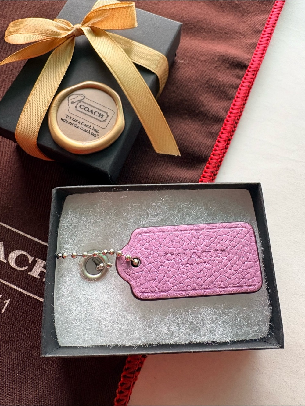🌸 NEW Coach Orchid 2” Leather Hang Tag Bag Charm Key Fob Hangtag Replacement
